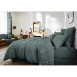 Meubletmoi Lot de 2 taies d'oreillers 60 x 60 cm en lin lavé bleu - LUISA* Taie D'Oreiller