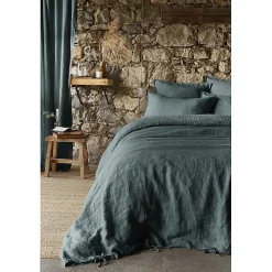 Meubletmoi Lot de 2 taies d'oreillers 60 x 60 cm en lin lavé bleu - LUISA* Taie D'Oreiller
