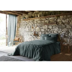 Meubletmoi Lot de 2 taies d'oreillers 50 x 70 cm en lin lavé bleu - LUISA* Taie D'Oreiller