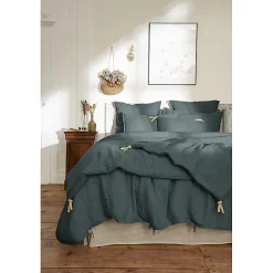 Meubletmoi Lot de 2 taies d'oreillers 50 x 70 cm en lin lavé bleu - LUISA* Taie D'Oreiller