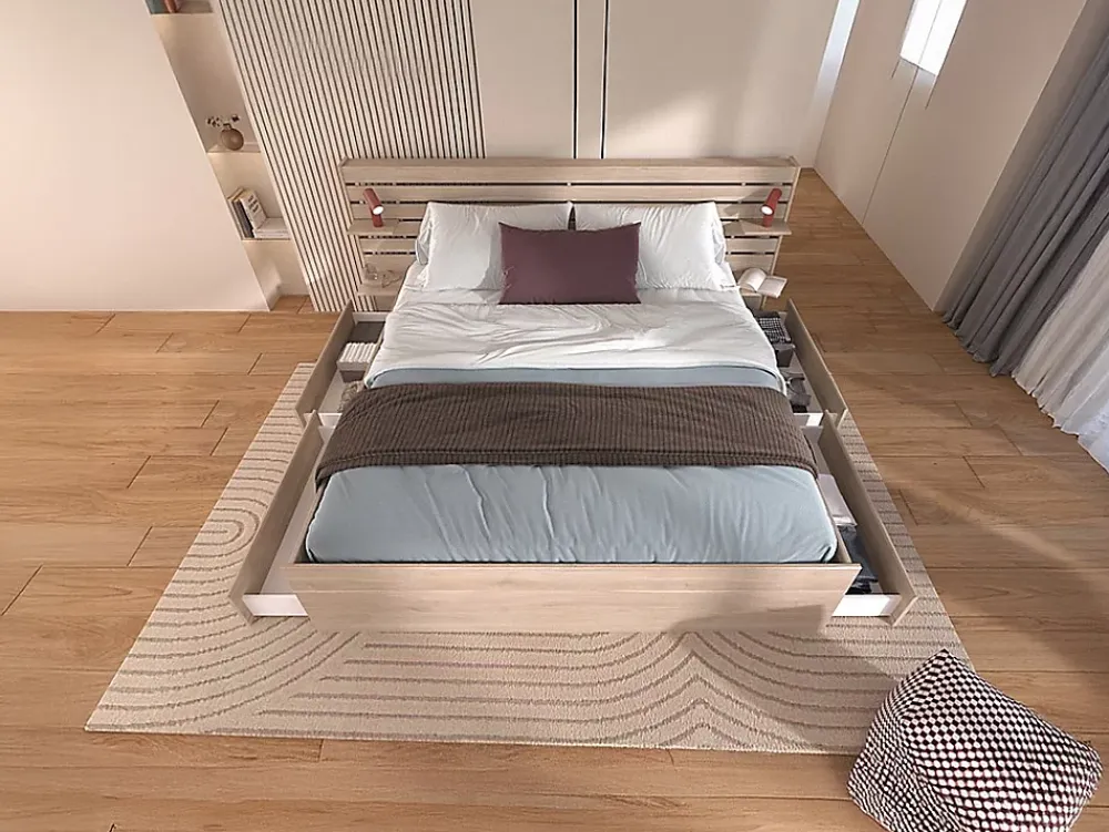 Vente-unique Lot de 2 tiroirs pour lit en 120, 140, 160 et 180 cm - Coloris : Naturel - TENALIA* Lit Avec Rangement