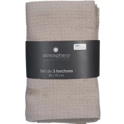 Atmosphera Créateur D'Intérieur Lot de 3 torchons en coton 45x70 - Gris- Atmosphera* Boutis, Couvre-Lit, Édredon