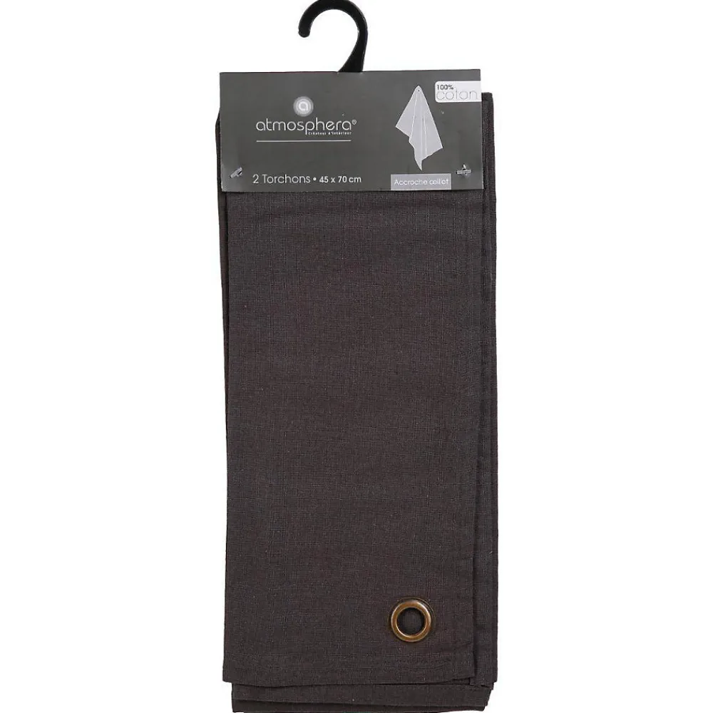 Atmosphera Créateur D'Intérieur Lot de 2 torchons imprimés - coton - gris foncé - 45x70 cm - Atmosphera* Boutis, Couvre-Lit, Édredon