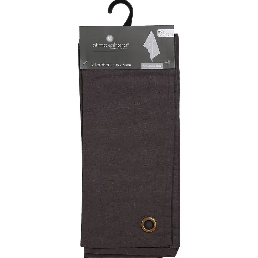 Atmosphera Créateur D'Intérieur Lot de 2 torchons imprimés - coton - gris foncé - 45x70 cm - Atmosphera* Boutis, Couvre-Lit, Édredon