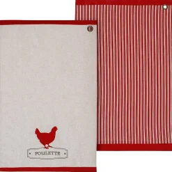 Lot de 2 torchons imprimés Poule - coton - 45x70 cm - Atmosphera>Atmosphera Créateur D'Intérieur Clearance