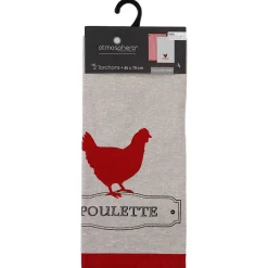 Lot de 2 torchons imprimés Poule - coton - 45x70 cm - Atmosphera><noscript><img width=
