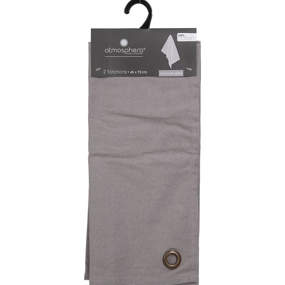 Atmosphera Créateur D'Intérieur Lot de 2 torchons imprimés - coton - gris clair - 45x70 cm - Atmosphera* Boutis, Couvre-Lit, Édredon