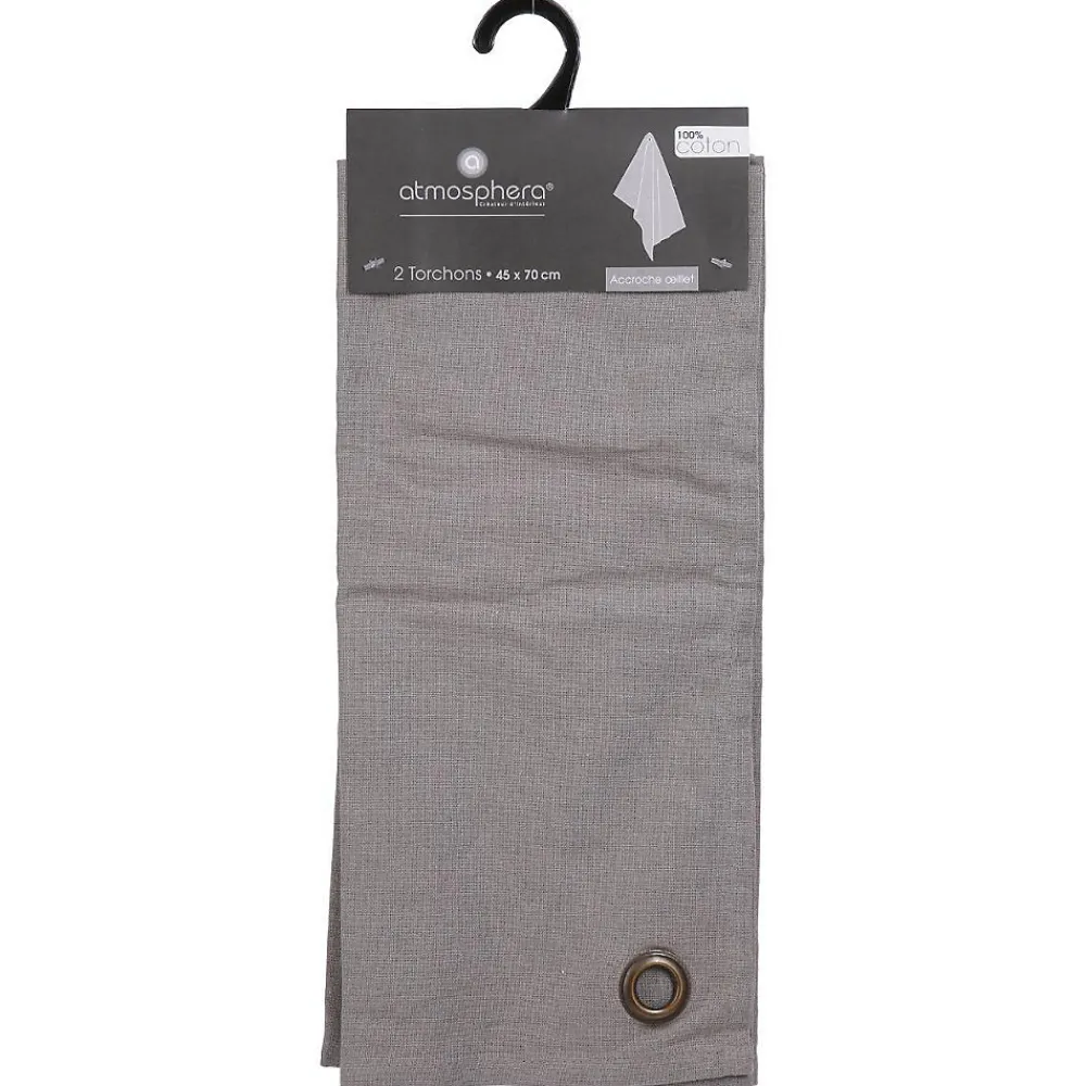Atmosphera Créateur D'Intérieur Lot de 2 torchons imprimés - coton - gris clair - 45x70 cm - Atmosphera* Boutis, Couvre-Lit, Édredon
