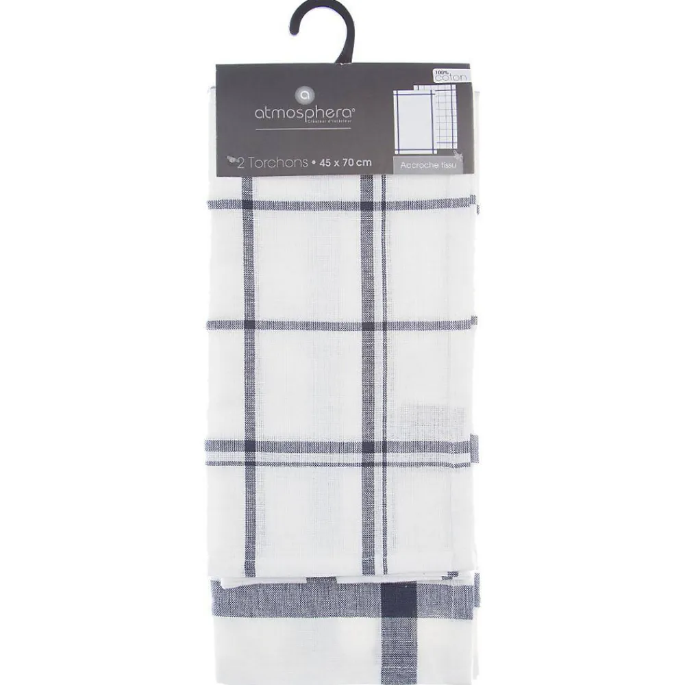Atmosphera Créateur D'Intérieur Lot de 2 torchons imprimés - coton - bleu - 45x70 cm - Atmosphera* Boutis, Couvre-Lit, Édredon