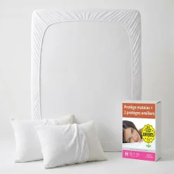 Lot Protège-Matelas 140x190 + 2 Protège-Oreillers 65x65 - Bouclette Éponge Coton Absorbante>Sweetnight Sale