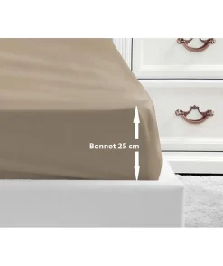 Drap Housse 100% coton 90x190x25 cm beige>Lovely Home Clearance
