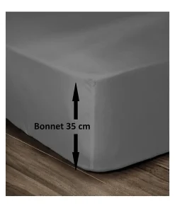 Lovely Home Drap Housse 100% Coton 180x200cm - Bonnet 35cm - Gris foncé* Drap Plat