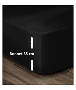 Drap Housse 100% Coton 160x200cm - Bonnet 35cm - Noir>Lovely Home Clearance