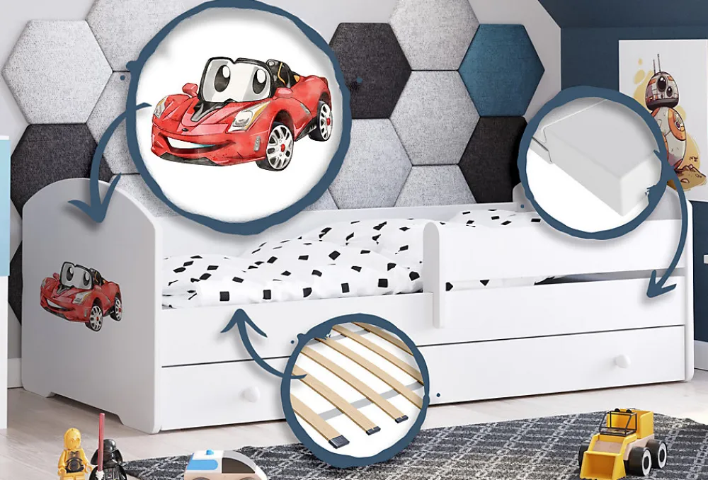 LUK lit enfant avec tiroir et barreau 160x80 Auto flag>Kobi Discount