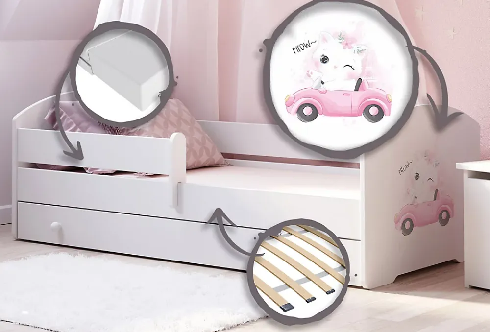 Kobi LUK lit enfant avec tiroir et barreau 140x70 Cat* Lit Avec Rangement