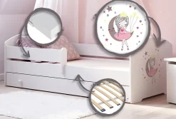 Kobi LUK lit enfant avec tiroir et barreau 160x80 princesse endormie* Lit Avec Rangement