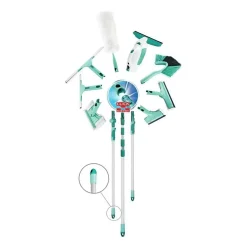 Leifheit Manche Télescopique 145 a 400 cm 41523 , manche a balais réglable et extensible, Click-system , pour nettoyage sols, v* Balai Et Tête De Balai