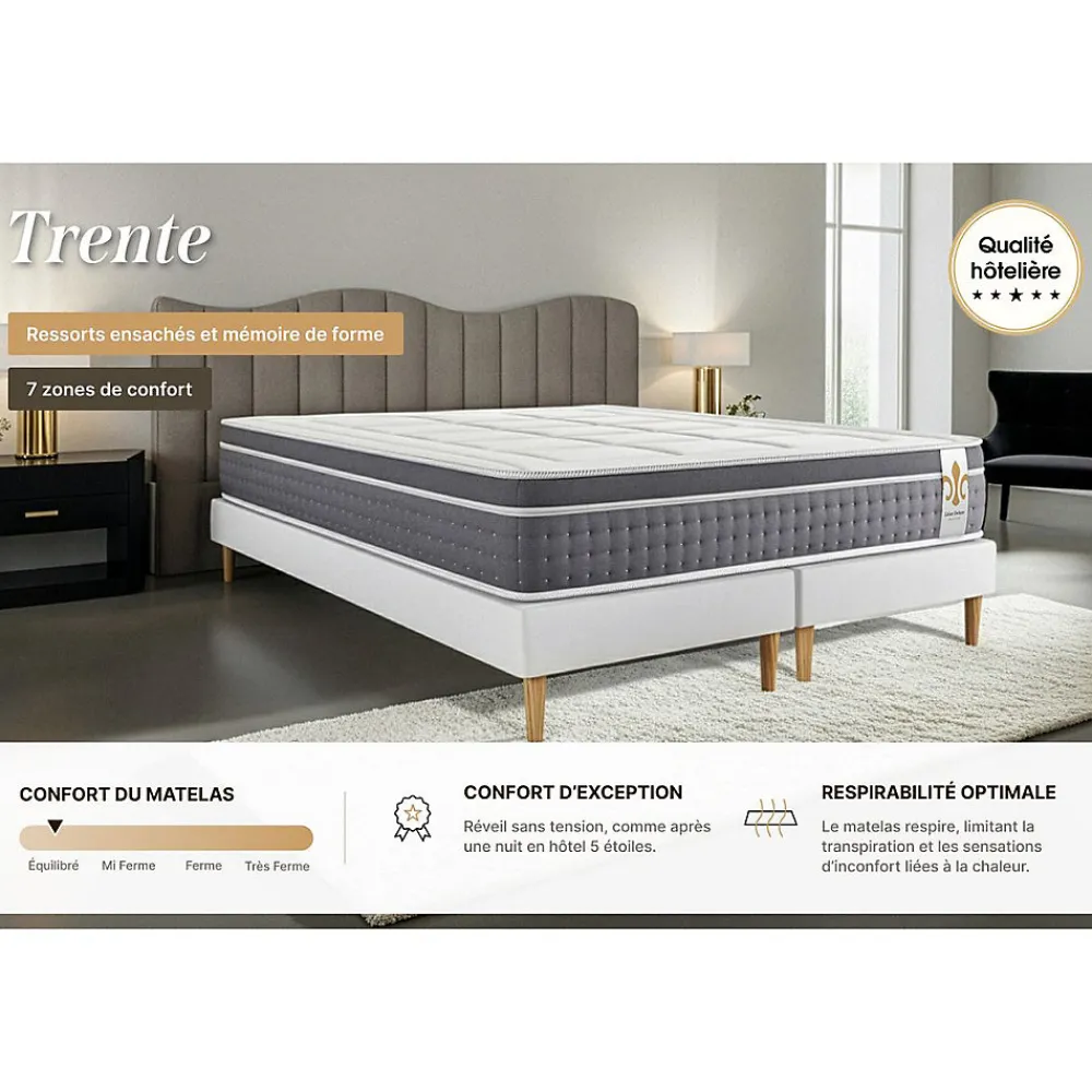 Matelas Ressorts ensachés et mémoire de forme - Confort : Equilibré>Litier Deluxe New
