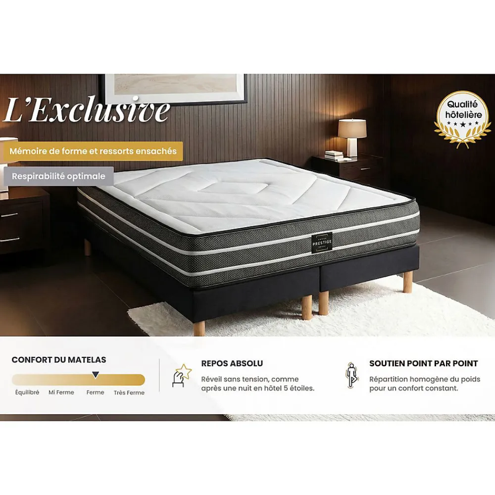 Matelas Ressorts ensachés et mémoire de forme - Confort : Ferme>Prestige Literie Online