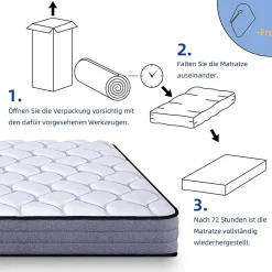 Blackcolors Matelas à ressorts ensachés ergonomique 7 zones,140x200cm,Hauteur 20cm,Dureté H3/Certifié Oeko-Tex* Matelas