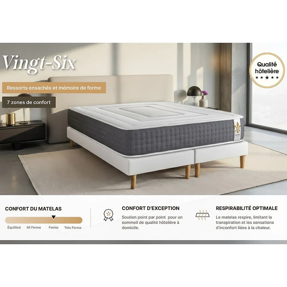 Matelas Ressorts ensachés et mémoire de forme - Confort : Ferme>Litier Deluxe Hot