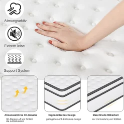ProximaX Matelas 140 x 190 cm ressorts ensachés et surmatelas intégré ép.25cm* Matelas