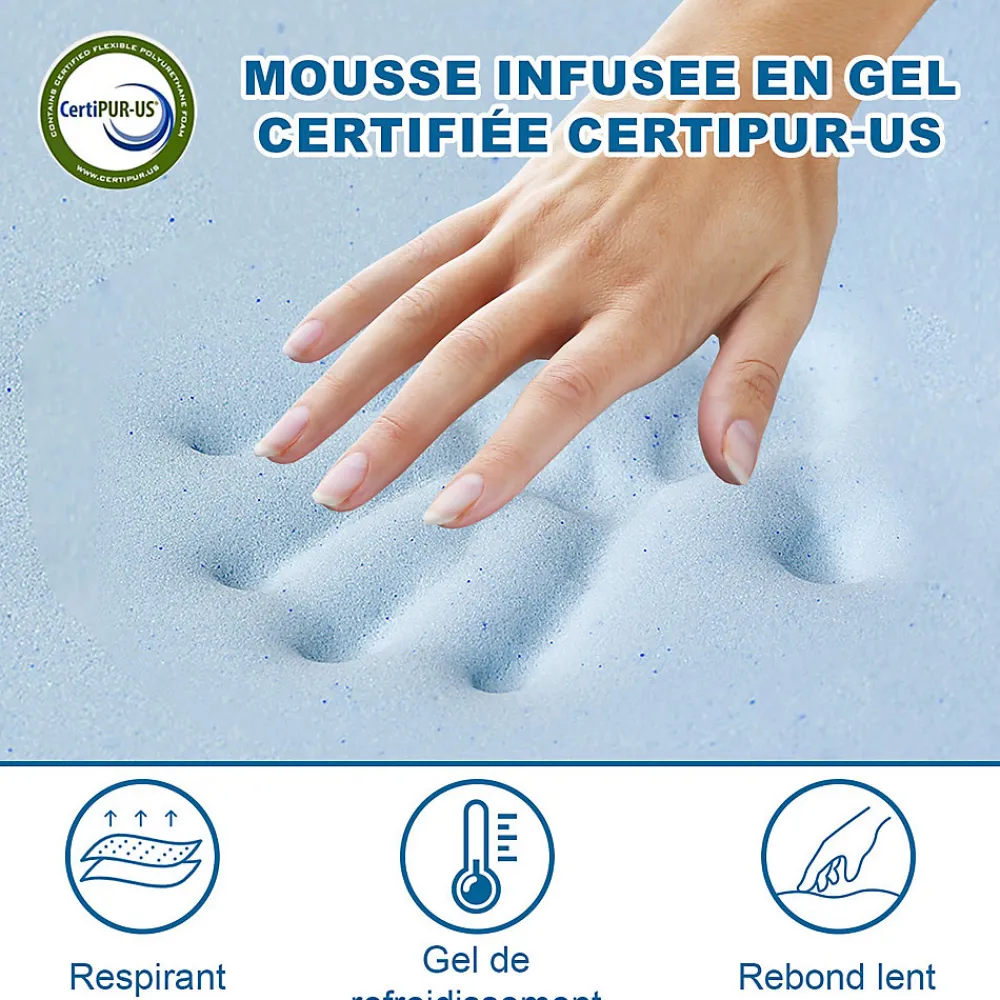 Matelas adulte double couche en mousse mousse à mémoire de forme fibre de charbon de bambou, 90x190 cm, 17 cm d'épaisseur>Teeno Best