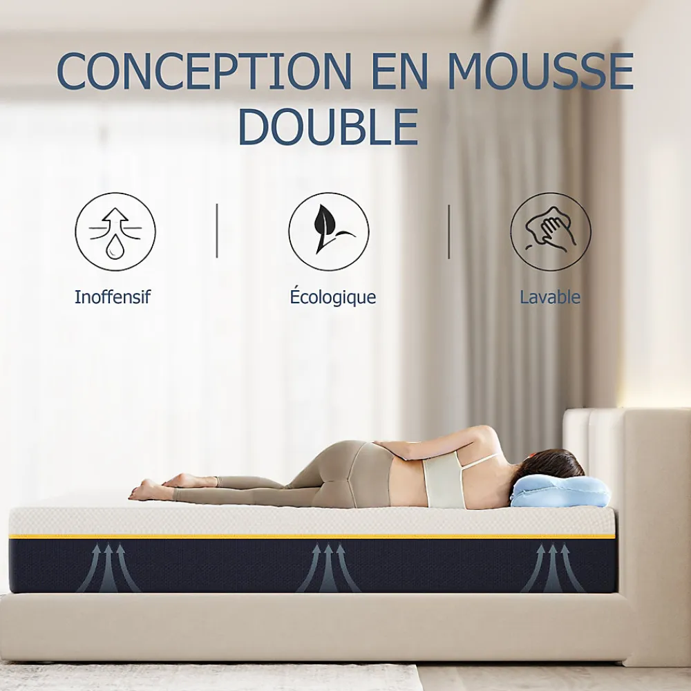 Matelas Adulte 90x190 cm, Épaisseur 21 cm, Mousse à Mémoire + Fibres de Charbon de Bambou>Teeno Discount