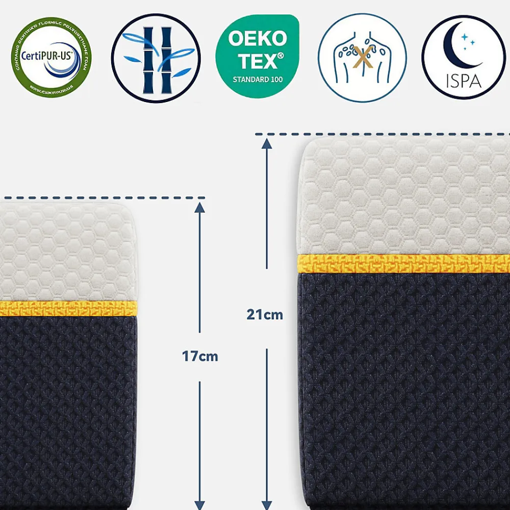 Matelas Adulte 90x190 cm, Épaisseur 21 cm, Mousse à Mémoire + Fibres de Charbon de Bambou>Teeno Discount