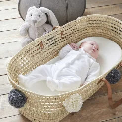 Babysom Matelas de Couffin Bamboo - 72x32x4 cm - Landau - Nacelle - Berceau - Viscose au toucher Ultra Doux - Forme Ovale - Déhoussable* Matelas