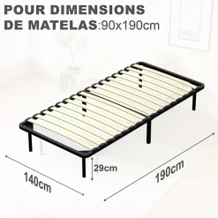 Matelas double en mousse de 17 cm + sommier à lattes 90x190 cm 16 rangées de lattes><noscript><img width=