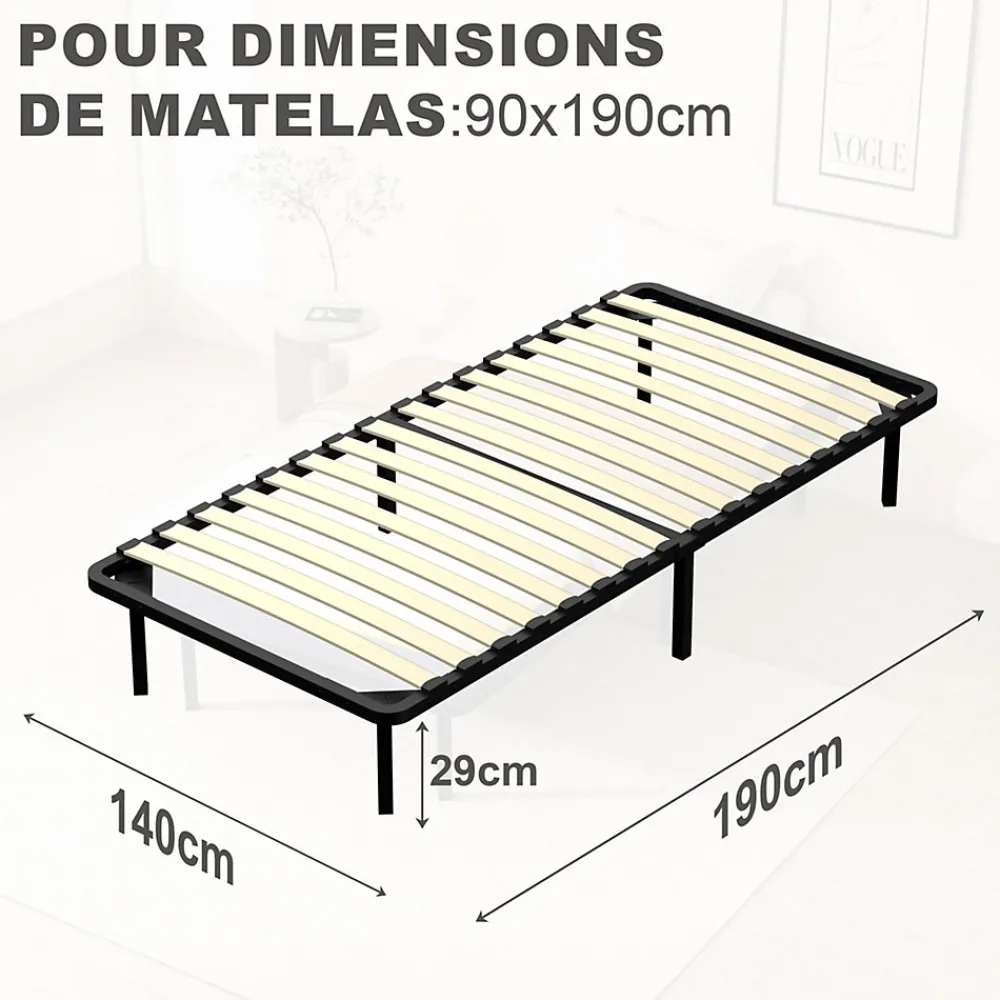 Matelas double en mousse de 17 cm + sommier à lattes 90x190 cm 16 rangées de lattes>Teeno Best