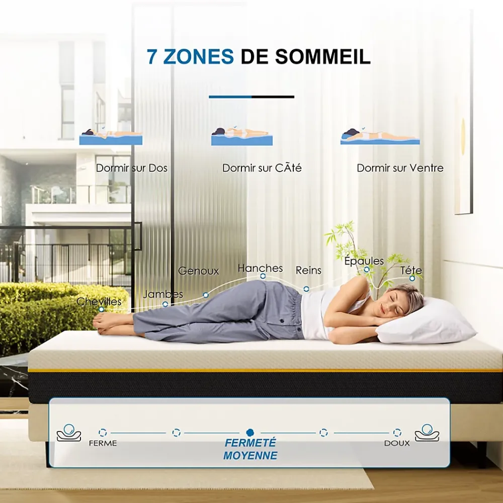Teeno Matelas double en mousse à mémoire de forme, 140 x 190 cm, épaisseur 17 cm* Matelas