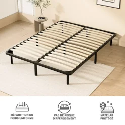 Teeno Matelas double en mousse de 17 cm + sommier à lattes de 16 rangs 140x190 cm* Ensemble Sommier Et Matelas