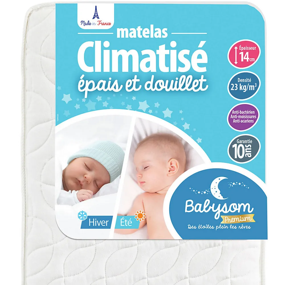 Matelas Enfant/Bébé Climatisé - 1 Face Été Fraîche et 1 Face Hiver Ouatinée - Anti-acarien - Oeko-Tex - Fabrication française>Babysom Discount