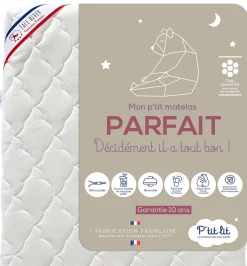 Matelas Enfant/Bébé Parfait - 2 Faces : Respirant l'Été / Douillet l'Hiver - Déhoussable - Anti Acarien>P’Tit Lit New
