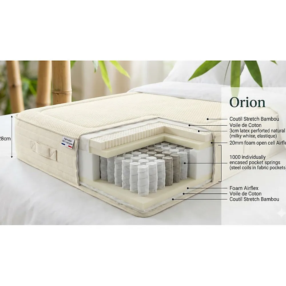 Essenzia Matelas ORION Naturel 1000 90x200 Ressorts* Matelas
