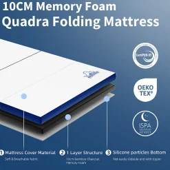 Matelas futon pliable en mousse à mémoire de forme 60 x 190 x 10 CM><noscript><img width=