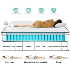 ProximaX Matelas hybride à ressorts ensachés 200x90x25 cm, Indépendance de couchage, soutien ergonomique, tissu respirant 3D, Blanc et gris* Matelas