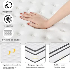 ProximaX Matelas hybride à ressorts ensachés 200x90x25 cm, Indépendance de couchage, soutien ergonomique, tissu respirant 3D, Blanc et gris* Matelas