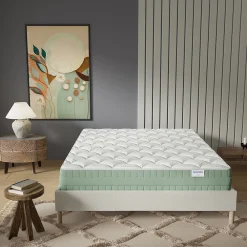 Matelas Maia - Mousse Végétale à Mémoire de Forme & Coutil Aloe Vera - Matériaux Responsables - (140 x 190 cm) - Épaisseur 22cm><noscript><img width=
