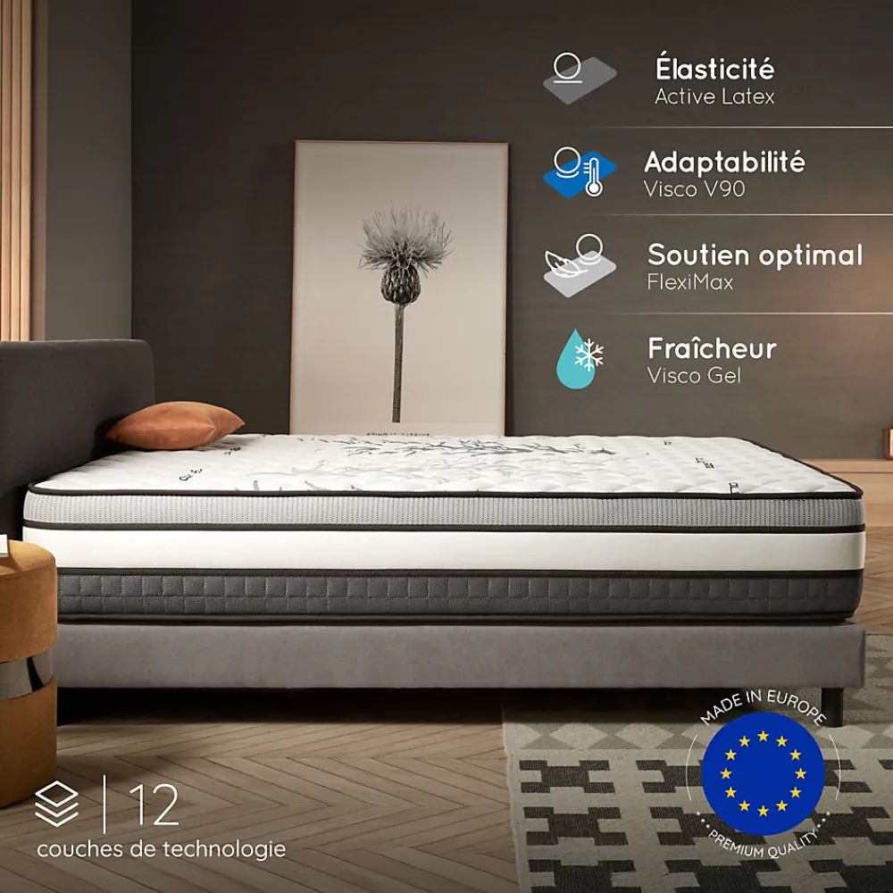 Matelas Mémoire de Forme Trilux - 140x200 - 30 cm - Confort Ferme - 7 zones - Blue Latex - Réversible - Hypoallergénique>Naturalex