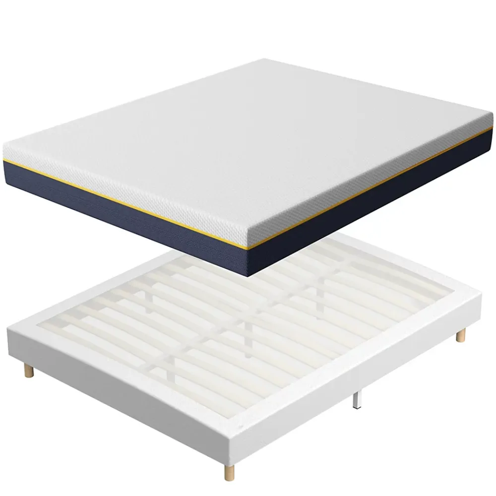 Teeno Matelas Mousse à Mémoire 140x200 cm + Sommier Tapissier, Épaisseur 21 cm* Ensemble Sommier Et Matelas