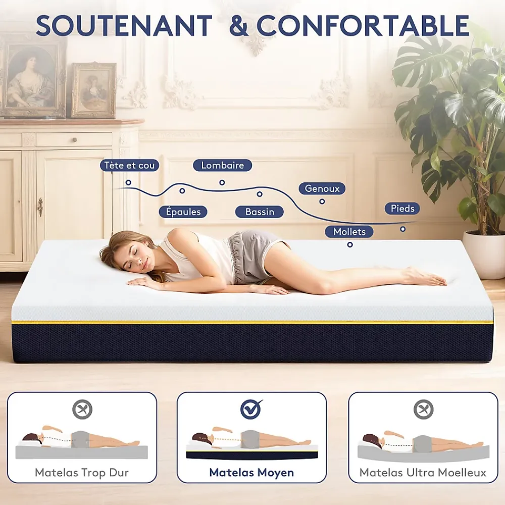 Teeno Matelas Mousse à Mémoire 140x190 cm + Sommier Tapissier, Épaisseur 17 cm* Ensemble Sommier Et Matelas