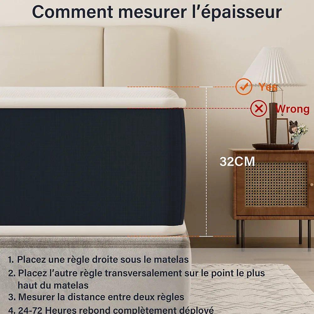 Matelas mousse 140x200, 32 cm Matelas en mousse, Advanced Sleep Care, Respirant, Zone 7, réversible des deux côtés>Teeno Best