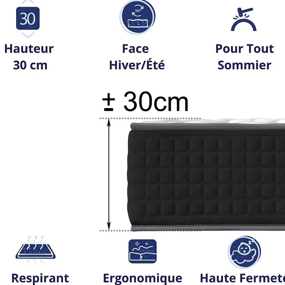 Matelas Mousse 135x190 Cesar, Ferme, Réversible, Côté Été/hiver, H30 Cm>Dagostino Home Outlet