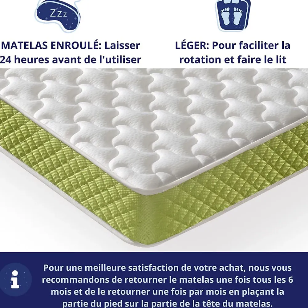 Dagostino Home Matelas Mousse 135x190 Evergreen, Ferme, Réversible, Côté Été/hiver, H15 Cm* Matelas