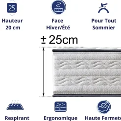 Dagostino Home Matelas Mousse 140x190 Firenza, Ferme, Réversible, Côté Été/hiver, H25 Cm* Matelas