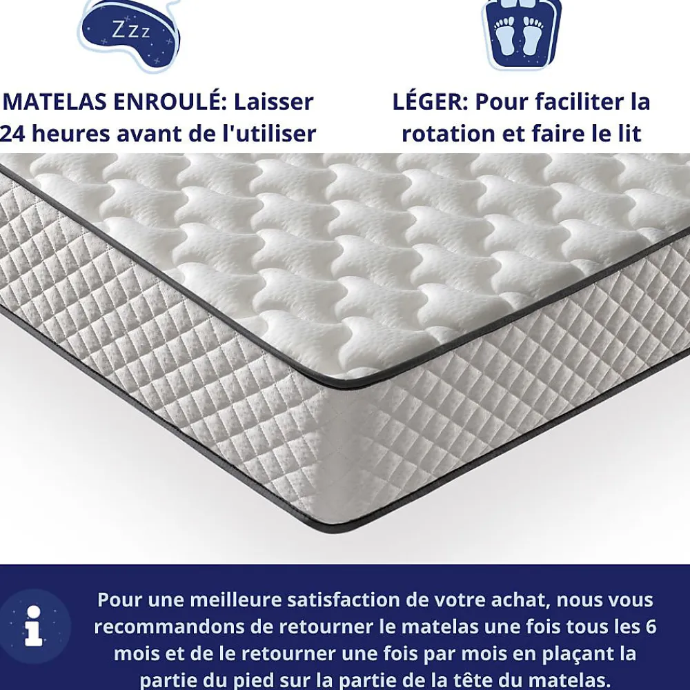 Matelas Mousse 140x190 Florida, Ferme, Réversible, Côté Été/hiver, H20 Cm>Dagostino Home