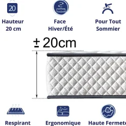 Matelas Mousse 160x200 Florida, Ferme, Réversible, Côté Été/hiver, H20 Cm><noscript><img width=